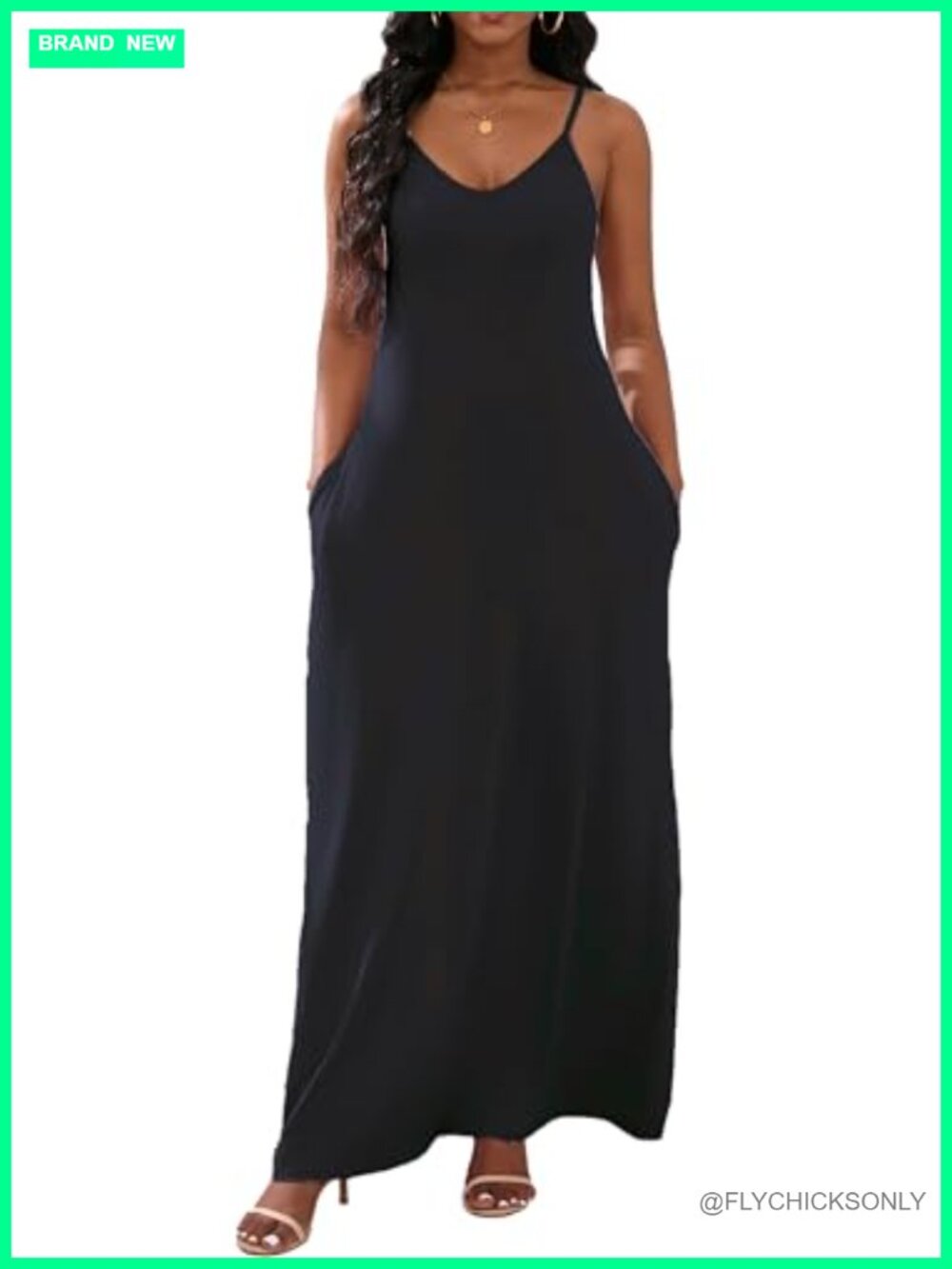 Sleeveless Plus Size Loose Maxi Dress with Pockets Backless Spaghetti Strap